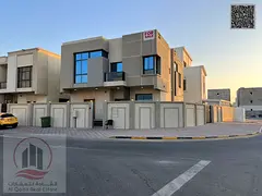 Corner villa for sale in Ajman, Al Zahiyah area. 5 master bedrooms, majlis, living room, and maid