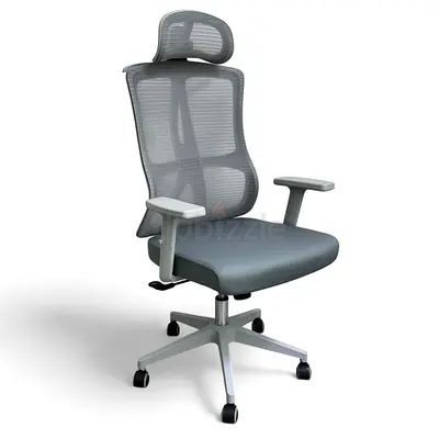 Ergonomic High-Back Mesh Office Chair - Grey | Adjustable Headrest  Armrest With Lumbar Support