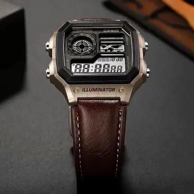 Classic Casio Illuminator with Leather Strap
