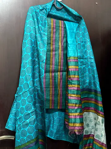 Pure Tusser silk Elegant Blue Indian Ethnic Wear unstitched