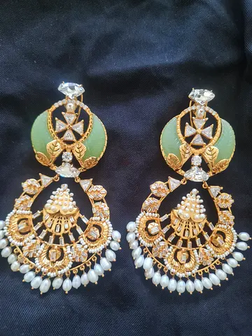 Classy Indian style chandelier earrings with crystal and pearls