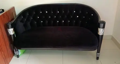 Elegant Vintage Black Velvet Sofa