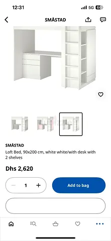 Sustainably Designed IKEA SMÅSTAD Loft Bed with Desk and Shelves