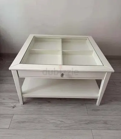 Charming White Glass-Top Coffee Table