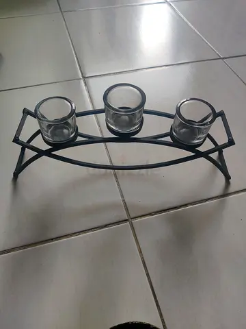 Iron Black Candle Holder with  3 Glass Votives