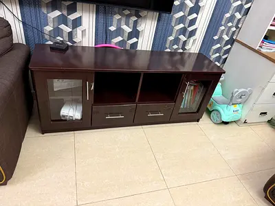 Modern Wooden TV Stand with Glass Doors