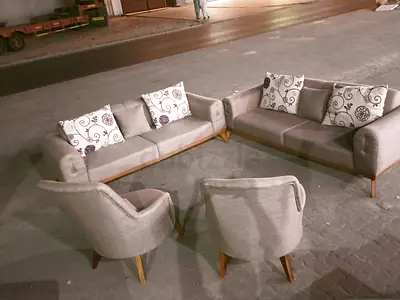 Elegant Grey Sofa Set with Stylish Accent Cushions