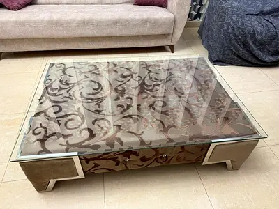 Elegant Glass Coffee Table with Intricate Design