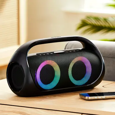 onn Portable FM Boombox with LED Lighting