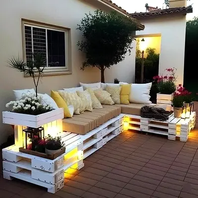 Chic Outdoor Pallet Sofa Set with LED Lighting