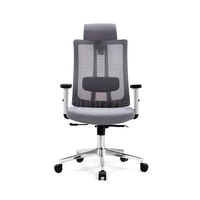 Grey Ergonomic High Back Mesh Office Chair with Adjustable Headrest  Armrest
