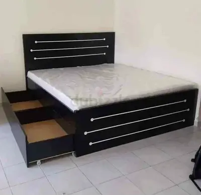 Modern Black Bed Frame with Storage Drawers