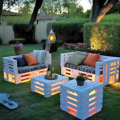 Stylish Outdoor Pallet Patio Set with Lighting