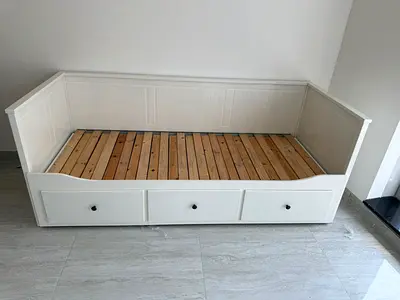 Ikea White Wooden Bed with Storage Drawers