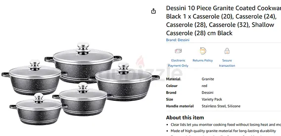 Dessini 10-Piece Granite Coated Cookware Set - Versatile and Durable