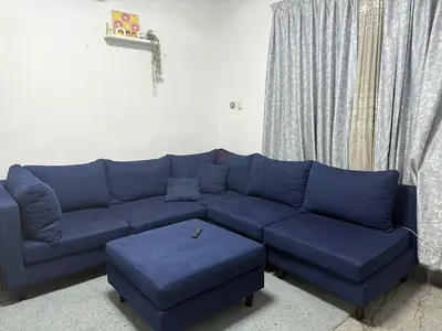 Comfortable Blue L-Shaped Sofa Set