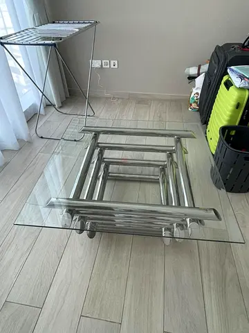 Sleek Glass Coffee Table with Stainless Steel Frame