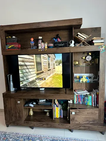 Sturdy Wooden Entertainment Center with Shelves