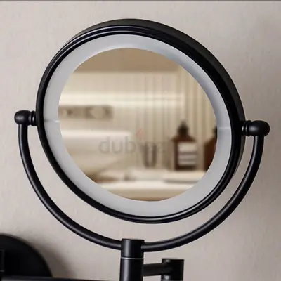Elegant Wall-Mounted Round Mirror With Black Frame and led lights