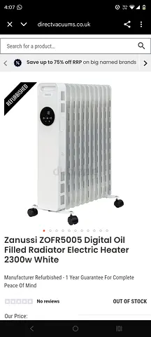 Zanussi ZOR5005 Electric Oil Filled Heater - Efficient Heating Solution