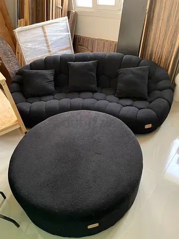 UUGENT SALE custom made Black Sofa and Pouf Set - Modern Design with foot rest