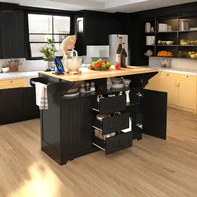 Sleek Black Kitchen Island with Ample Storage