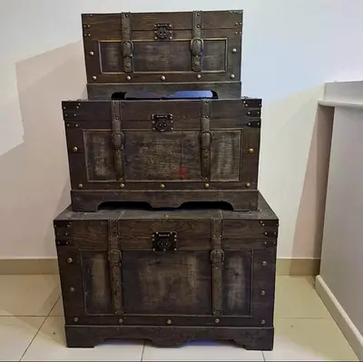 Vinyl Rustic Storage Chests - Vintage Style Set of 3 storage boxes