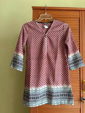 Patterned Long Red Blouse