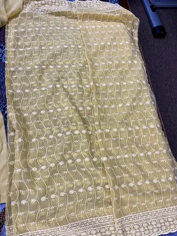 Elegant Yellow Embroidered Chiffon dress