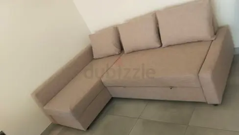 Comfortable Ikea Beige L-Shaped Sofa with Storage