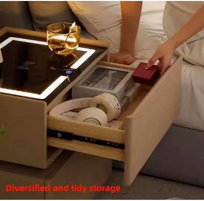 Modern Nightstand with Wireless Charging and Storage
