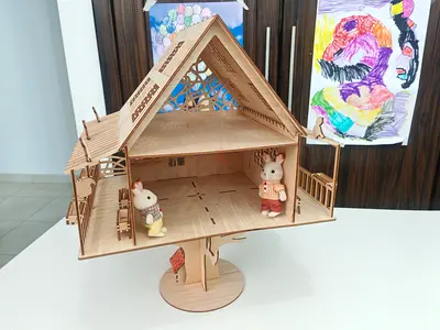 Beautiful Wooden Treehouse Playset with Two Bunnies. 28.5x39x45