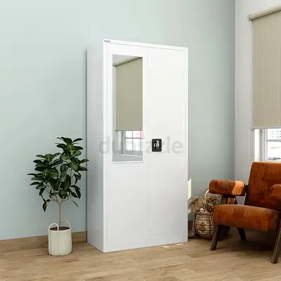 Sturdy White Wardrobe with Glass Insert