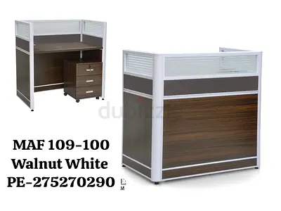 Modern Walnut White Study Table with Drawer