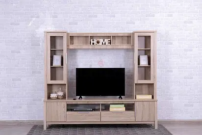 Modern Entertainment Center in Light Wood Finish