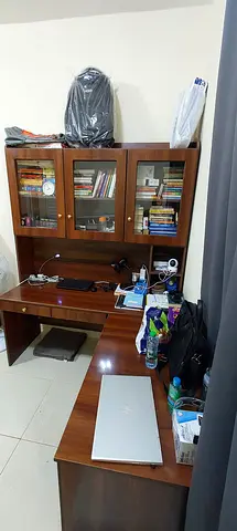 Elegant Wooden Study Desk with Display Shelf