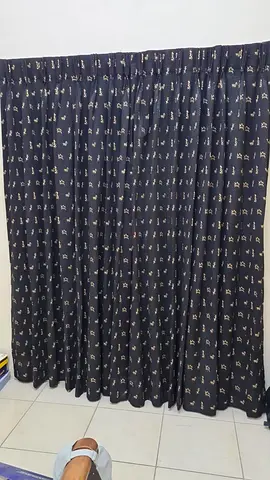Black Curtains with hooks and rod