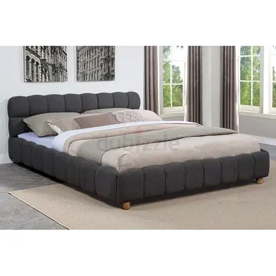 Elegant Beige Upholstered Bed with Checkerboard Design, King, Grey