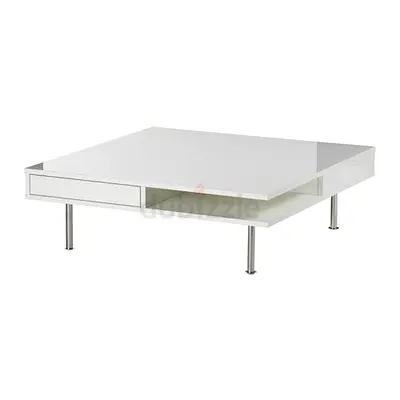 Minimalist White Coffee Table with 2 Drawers, Suitable for large living rooms