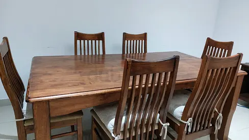 Elegant Wooden Dining 180 cm x 100 cm Set with Six Chairs and with wall mirror