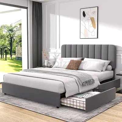 Upholstered Platform Bed Frame with Storage Drawers Heavy-Duty Quiet Frame No Box Spring Needed