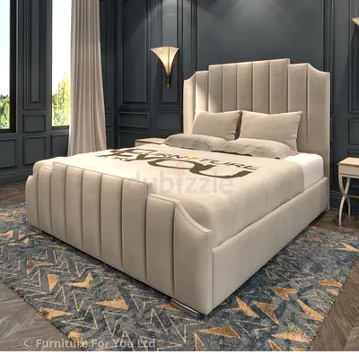 King size velvet fabric bed with ottoman storage