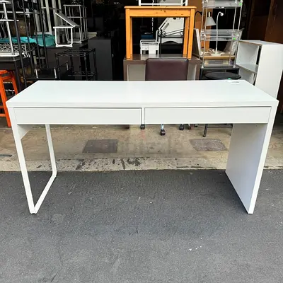 Minimalist White Study Table with Drawers