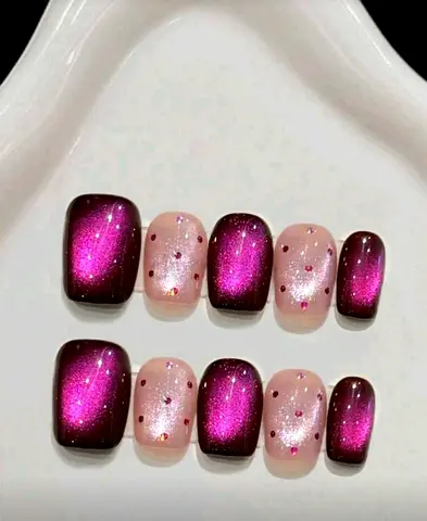 Beautiful Gradient Handmade Burgundy and Pink Press-On Nails