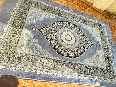 Elegant Blue and Black Traditional Area Rug