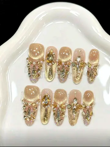 Handmade Elegant Press-On Nails with Gem Accents