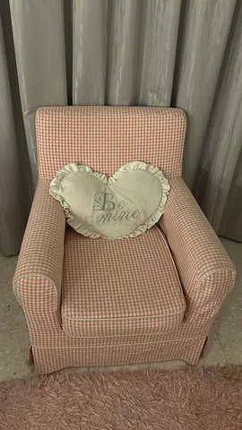 Cozy Pink Checkered Armchair with Heart Cushion