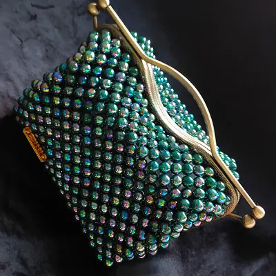 Elegant Vintage Green Beaded Clutch