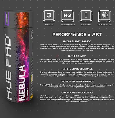 HUEPAD NEBULA SERIES, Premium Mousepad, HYDRAGLIDE Fabric Gaming Mouse pad, XL Desk Pad (XL:90x40cm)