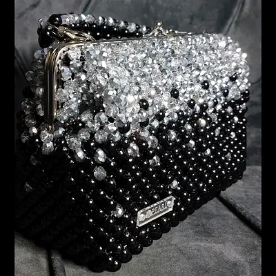 Elegant Black and Silver Beaded Handbag